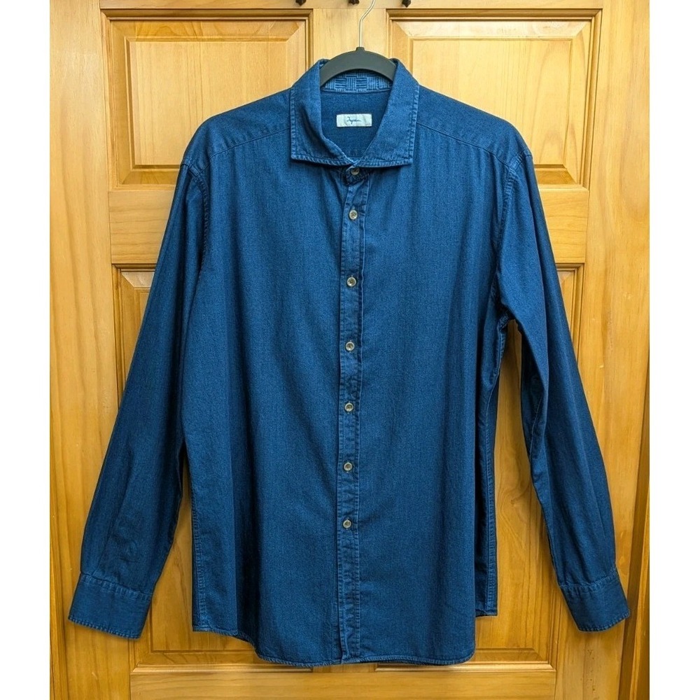 Ingram Men's Size Large Denim Dark Wash Shirt Long Sleeves Made in Italy